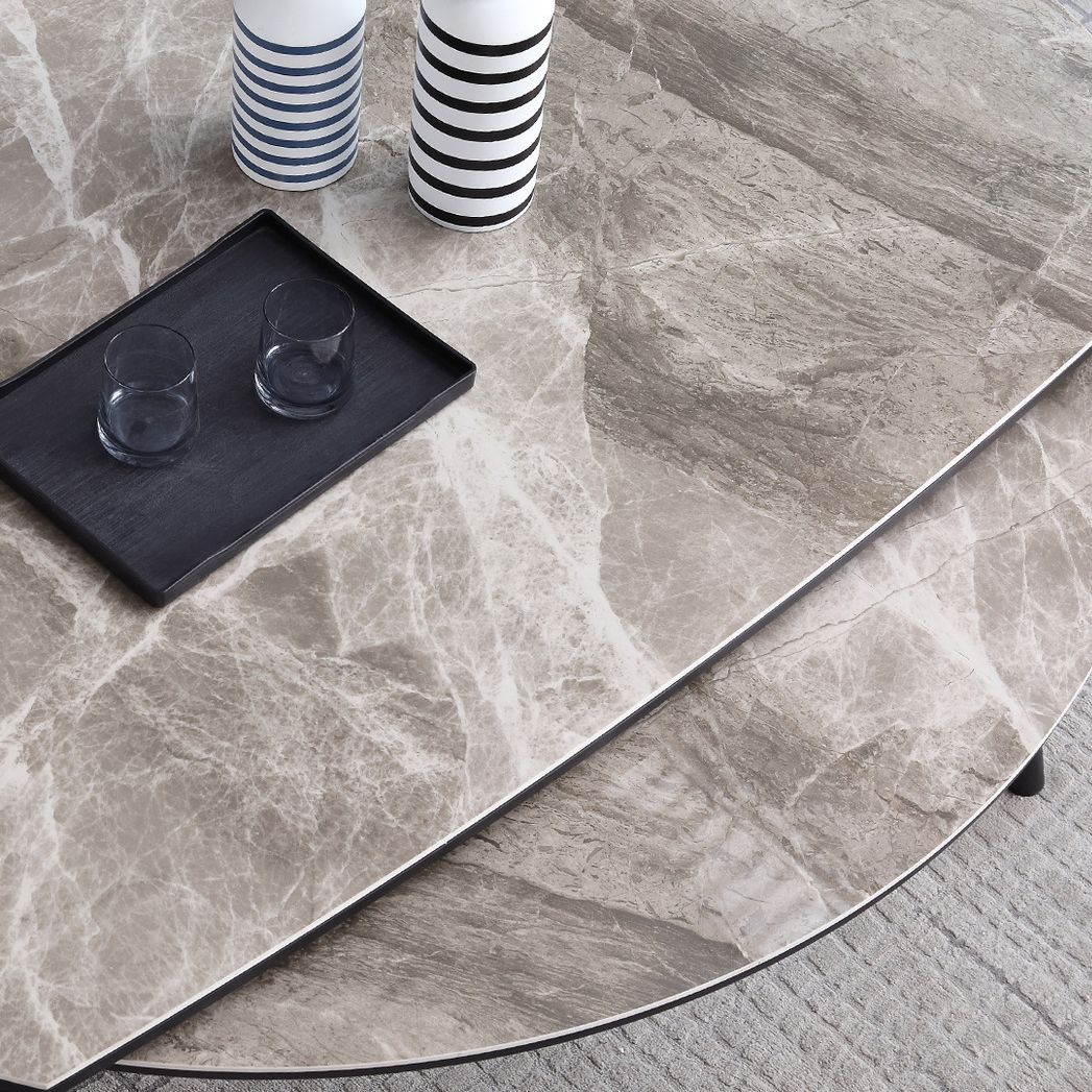Modern Style Sintered Stone Dining Table Gray Round Drop-Leaf Table with 4 Legs