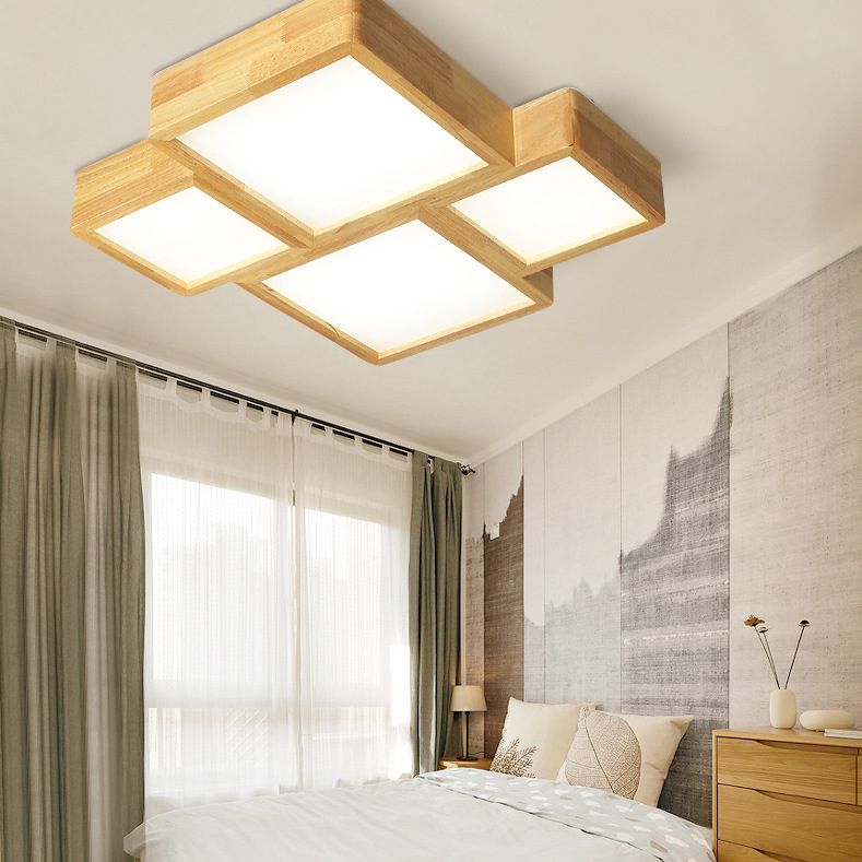 Wooden Block Flush Light Nordic LED Flush Mounted Ceiling Light with Acrylic Shade for Bedroom
