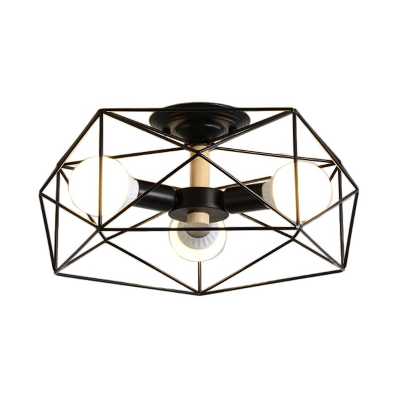 Geometrische semi-inbouw moderne metalen 3/4/5-lichts wit/zwart/goud semi-inbouwlamp met draadkooikap