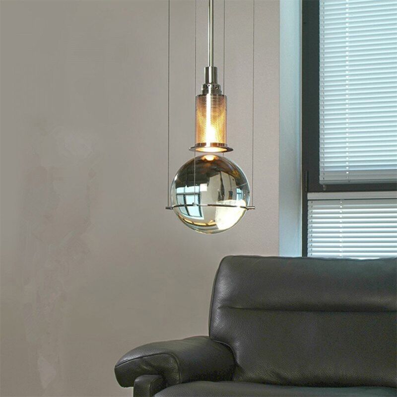 Moderne luxe enkele hanglamp licht elektroplate Iron Globe hangende lamp met kristalschaduw