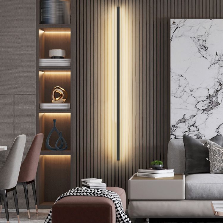 Linear Shape Metal Wall Lighting Idea Modern Style 1 Light Wall Light Sconce in Black