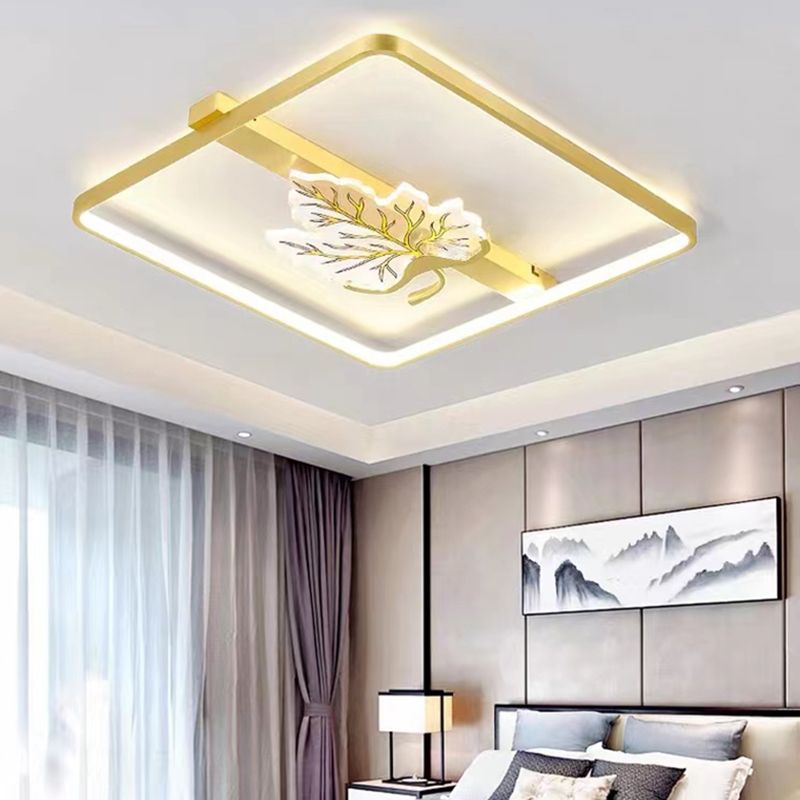 Geometry Shape Flush Mount Lamps Modern Metal 2-Light Flush Mount Fixture in Gold