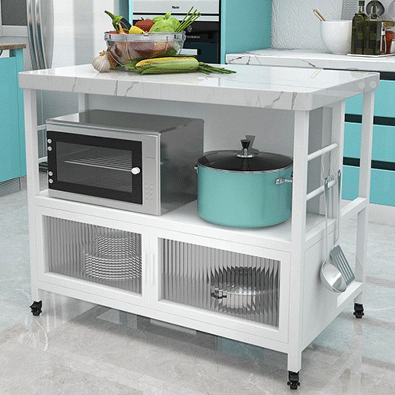 Dining Room Modern Prep Table Rectangular Kitchen Trolley with Storage Cabinet