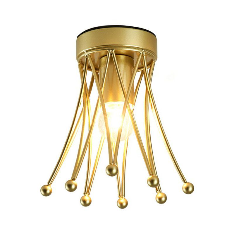 Single-Bulb Semi Flush Mount Lighting Retro Style Crown Iron Flush Mount Fixture in Gold for Corridor