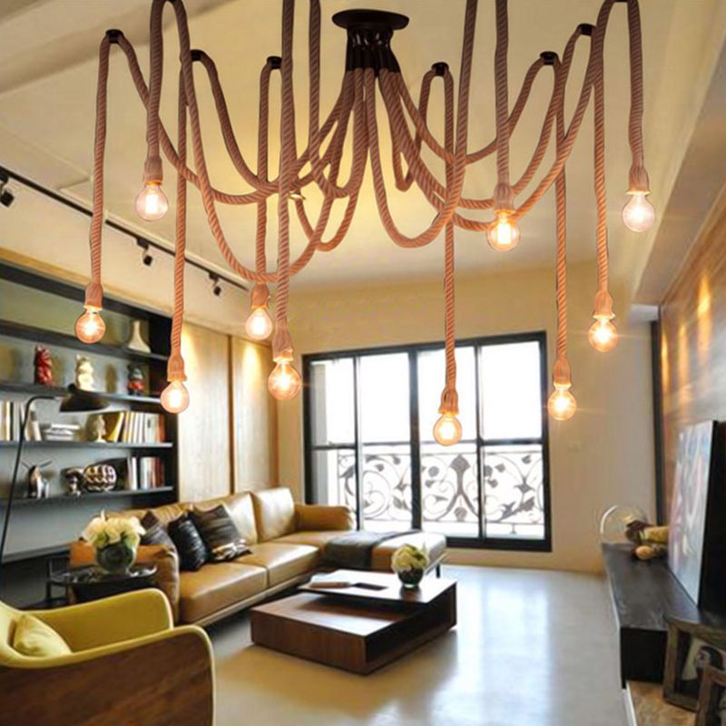 Rope Beige Hanging Ceiling Light Manilla Rope Cord Simplistic Pendant Lighting Fixture