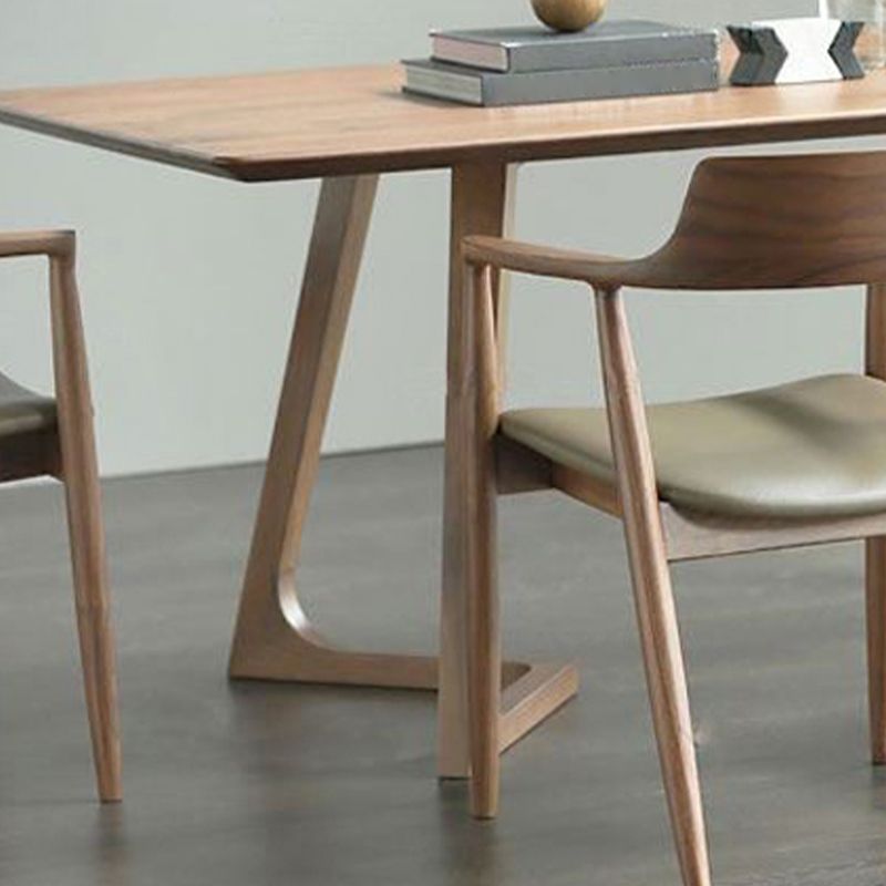 Rectangle Double Pedestal Industrial Dining Table Brown Fixed Table for Home