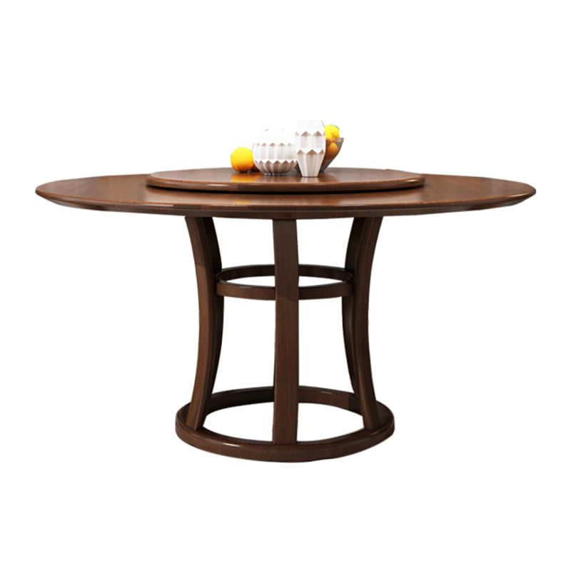 Modern Round Table Solid Wood Dining Table with Turntable for Home