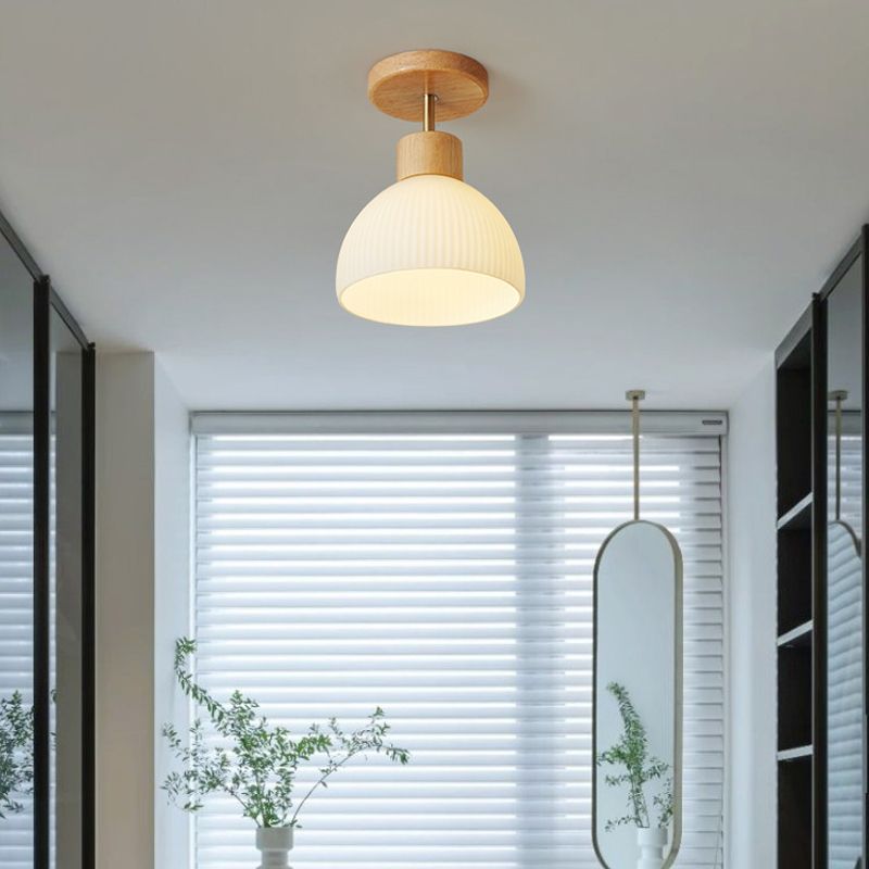 Japanese Style 1-Light Ceiling Light Dome Shape Ceiling Lamp for Bedroom