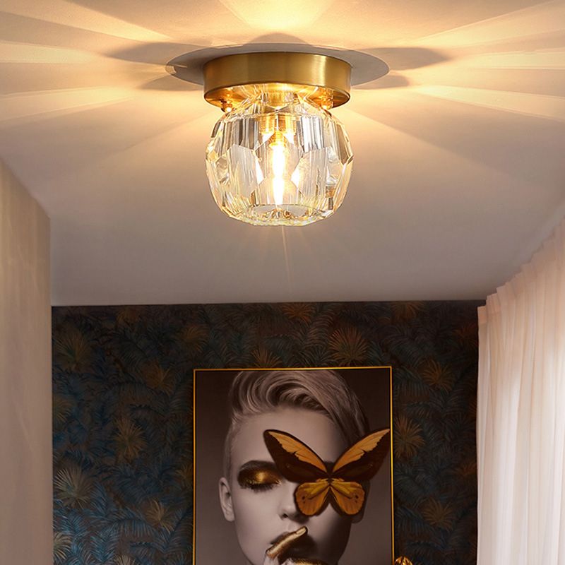 Modern Copper Lamps 1 Head Ceiling Light Glass Lampshade Living Room Flush Mount Lighting