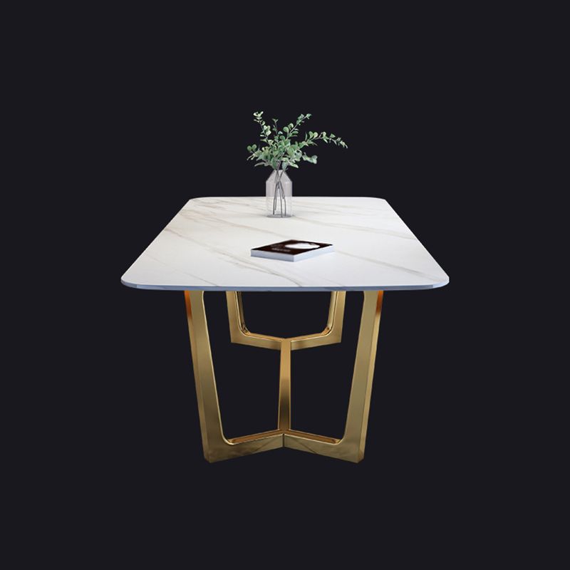 Luxury Sintered Stone Top Table Rectangle Table with Gold Trestle Base