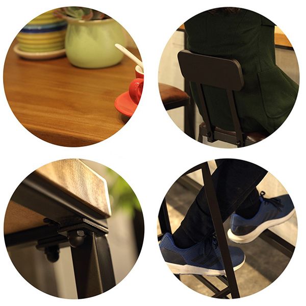 Industrial 1/5 Pieces Bar Table Set Rectangle Pine Wood Counter Table with High Stools