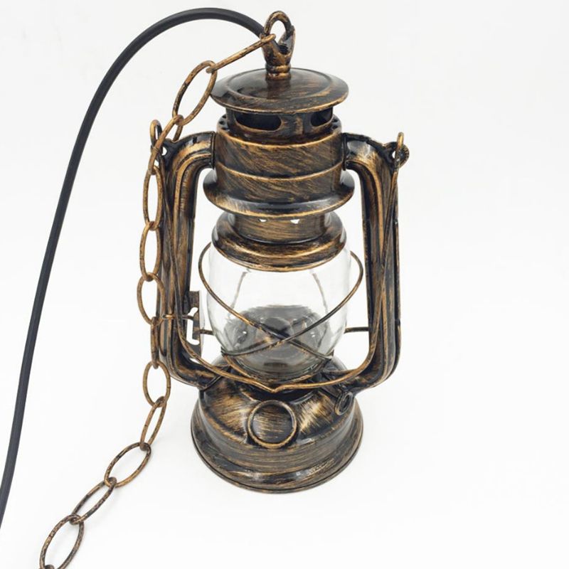 Lampada sospesa industriale Metal 1 Pendenti al coperto leggero leggero con tonalità in vetro trasparente