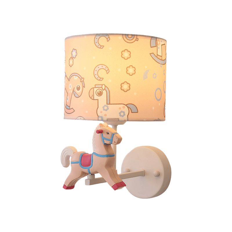 Trojan paardenvorm muur licht lampje cartoon hars 1 licht led roze/blauwe wandlamp met trommelstofschaduw