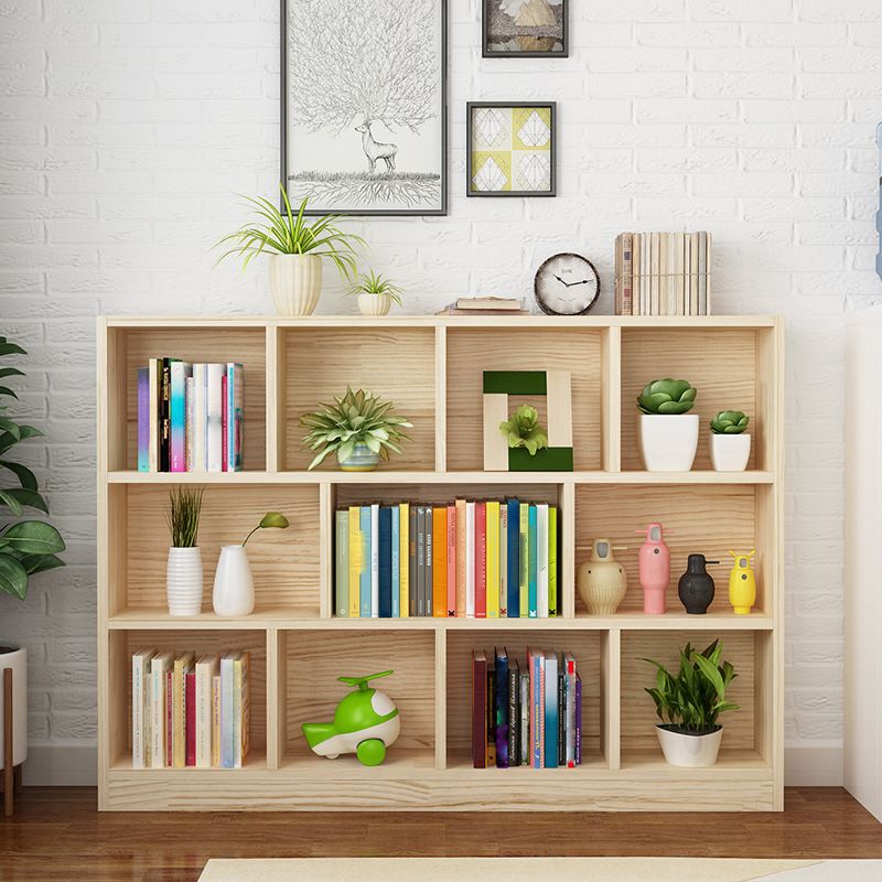 Natural Pine Wood Standard Bookshelf Modern Closed Back Bookcase for Classroom