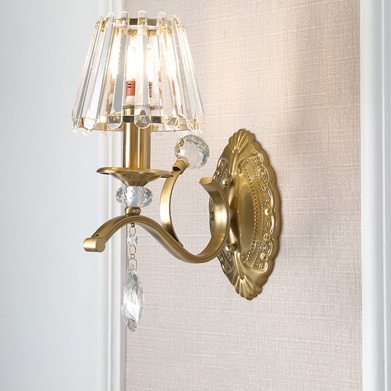 1/2 Heads Cone Wall Sconce Light Traditional Vintage Wall Lighting in Brass for Living Room