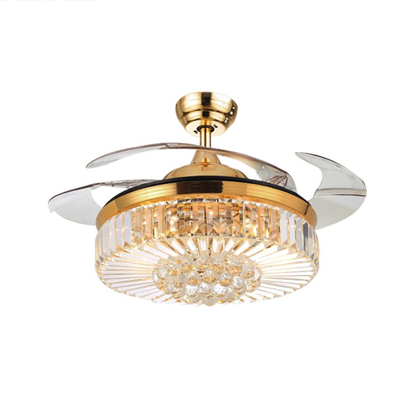 4 Blades Drum LED Anhänger Lüfter Licht modernes Kristall Wohnzimmer Halbflush -Deckenleuchte mit Fernbedienung