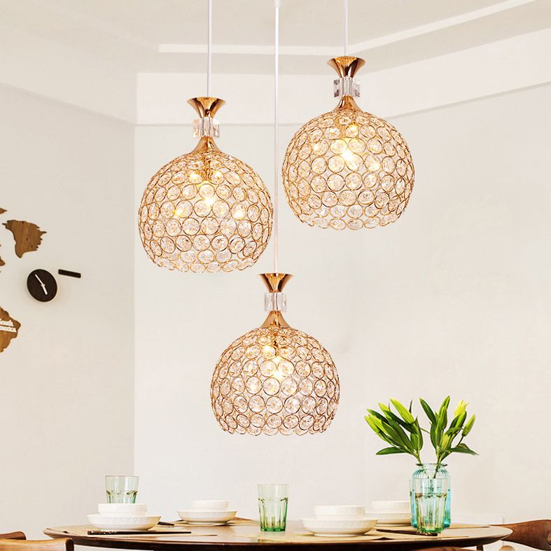 3 lumières Suspension de lumière à la balle Pendant les lumières suspendues en cristal simple moderne pour le chevet