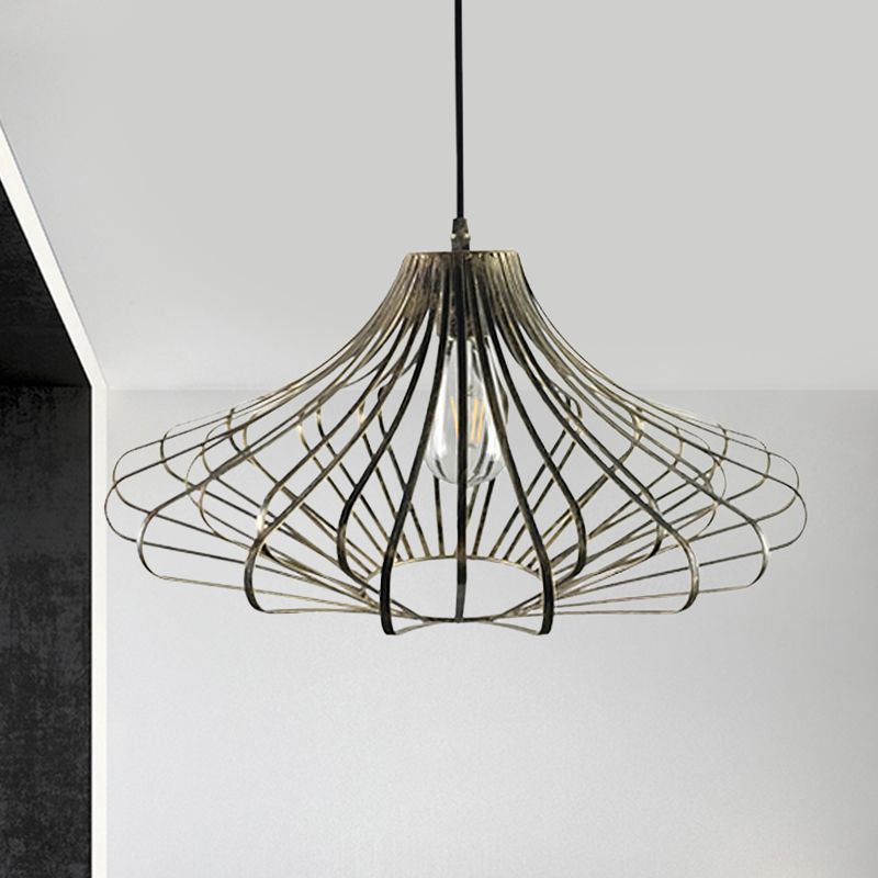 Wire Cage Dining Room Pendant Lamp Country Style Metal 1 Light Brass/Rust Ceiling Light with Adjustable Cord