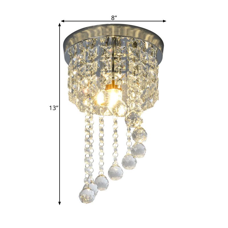 1 Bulb Flush Mount Lamp Modern Round Clear Crystal Strands Spiral Light Fixture Ceiling