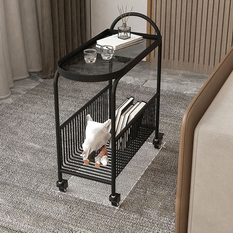 Metal and Glass Side Table Modern Bedroom End Table with Storage