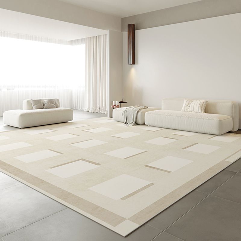 Simplicity Rug Beige Polyester Carpet Stain Resistant Rug for Living Room
