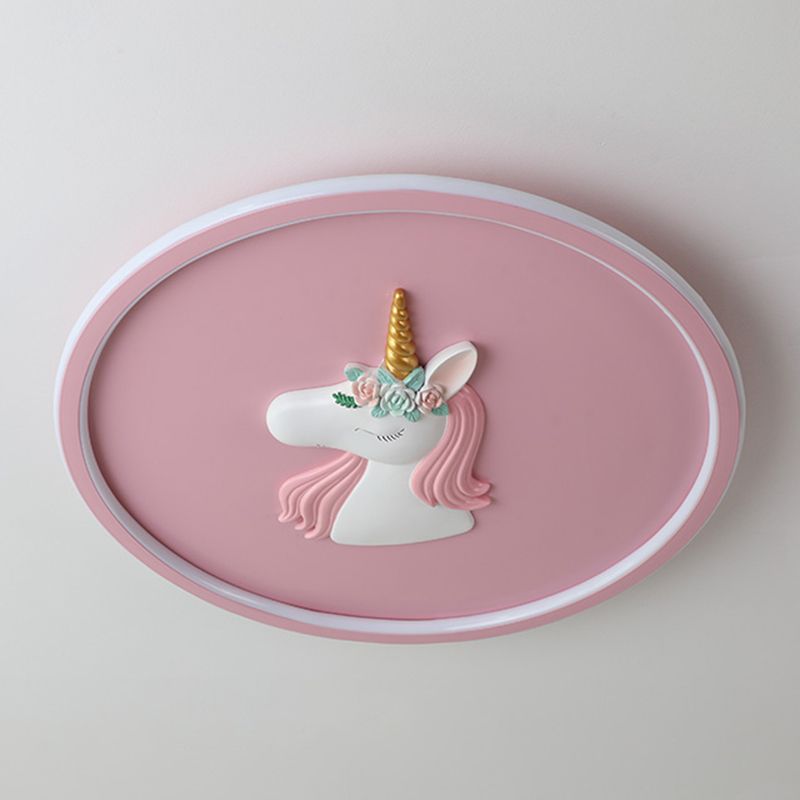 Luminaire encastré à 1 lumière LED en forme de dessin animé en métal licorne pour chambre d'enfant