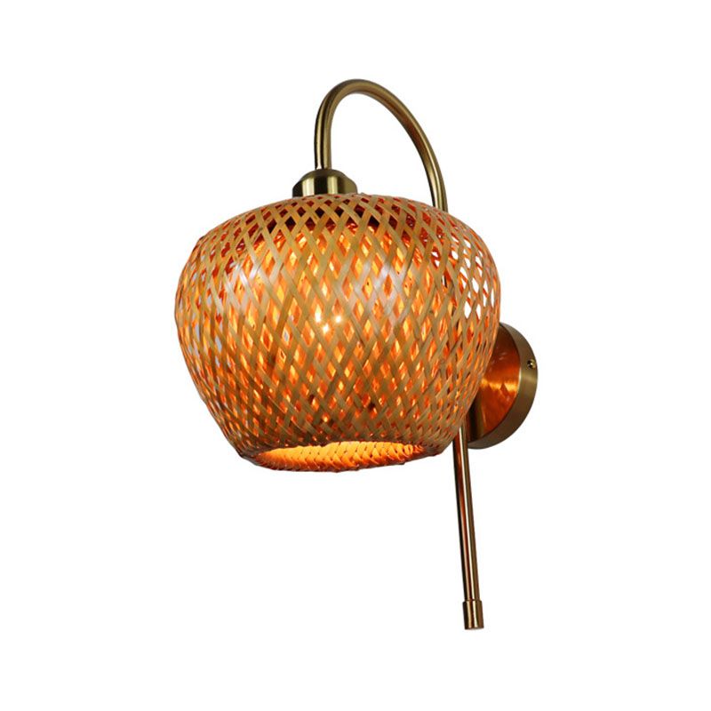 Bamboo Criss-Cross Woven Wall Lantern Chinese Style 1 Bulb Wood Wall Mounted Light Fixture