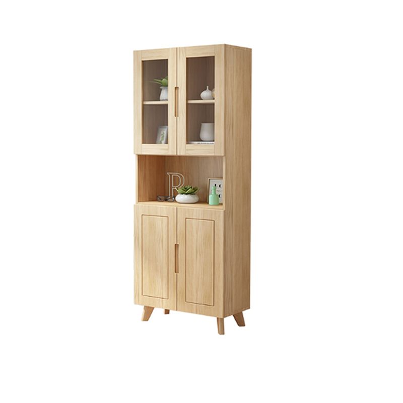 70.9" Tall Modern Natural Cabinet Solid Wood Chest with Glass Door