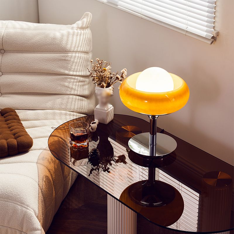 1 lampada da tavolo sfera leggera lampada da comodino in vetro contemporaneo in giallo