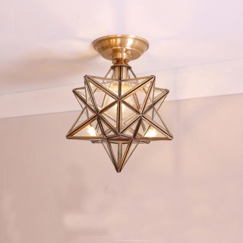 Luz de techo semi-flush de estrella lámpara de lámpara de montaje de techo de vidrio tradicional para dormitorio