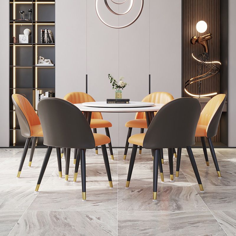 1/4/7 Pcs Metal Modern Dining Room Set with Round Table and Steel Legs Dining Set
