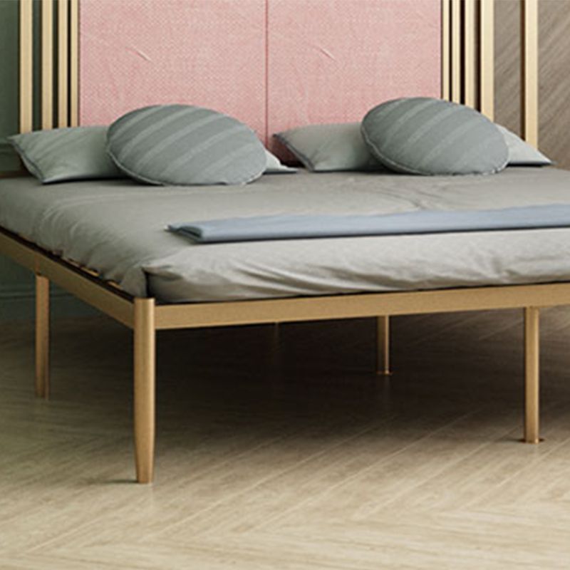 Iron Frame Panel Beb with Rectangle Upholstered Headboard and Metal Legs