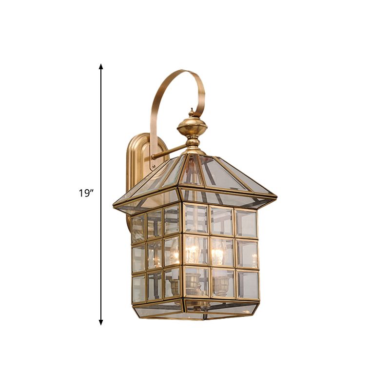 Traditional Geometric Sconce Light Fixture Brass 3-Bulb Metal Wall Lamp for Living Room