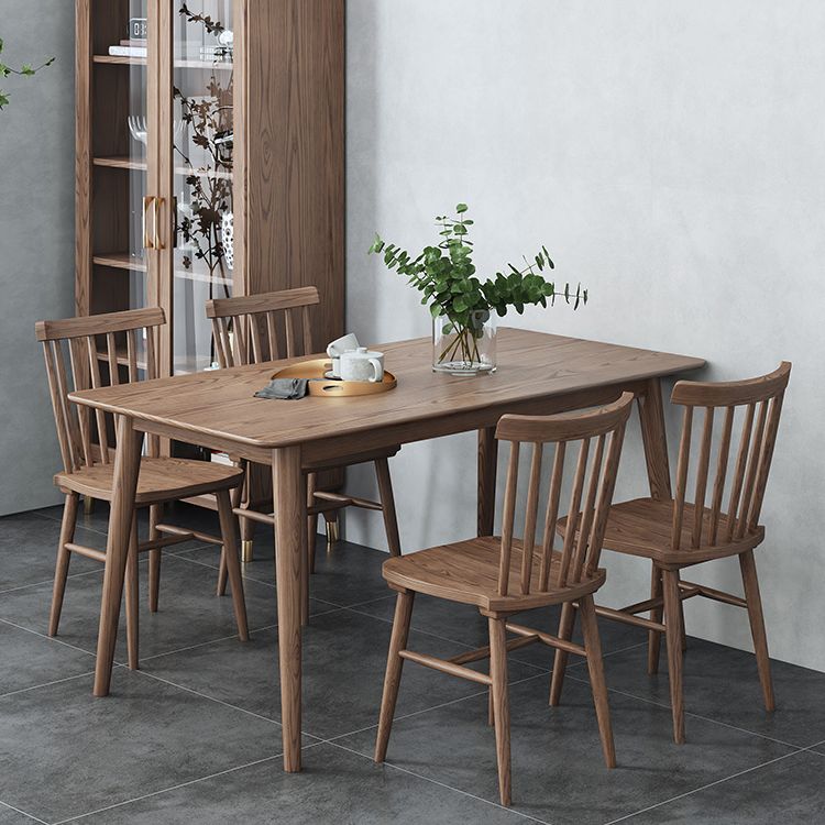 Mesa de comedor marrón moderna, mesa de comedor rectangular de madera maciza con 4 patas