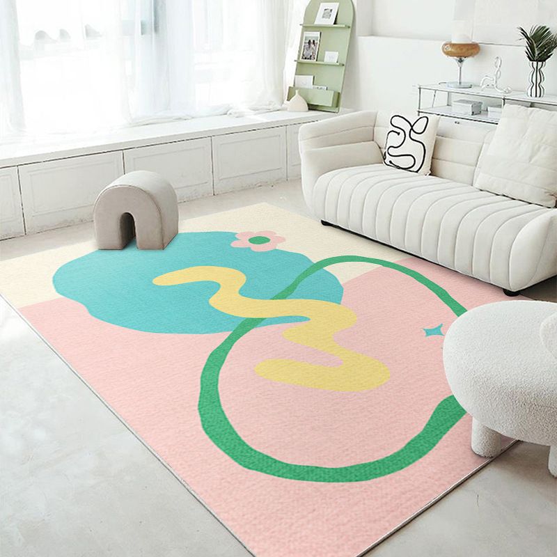 Pink Contrast Color Rug Polyester Nordic Rug Washable Rug for Living Room