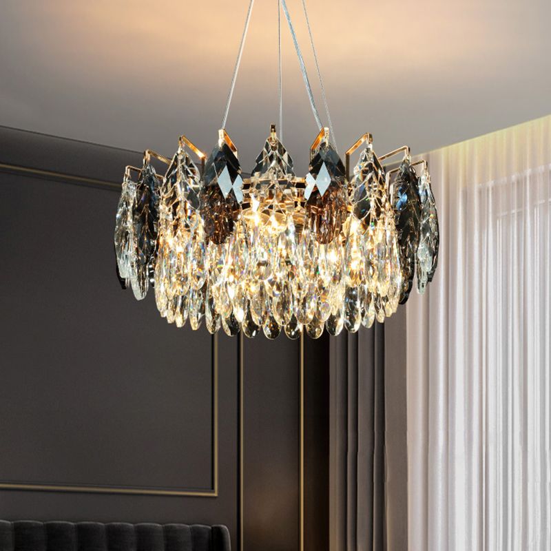 Modern 8-Head Pendant Chandelier Leaf Shaped Hanging Lamp with Clear Crystal Shade for Restaurant