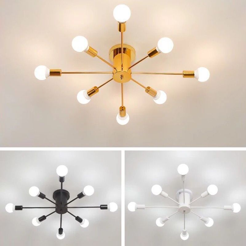 Sputnik Design Metal Semi Flush Light Fixtures Vintage Living Room Semi Flush Mount Ceiling Fixture