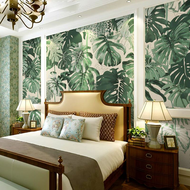 Decorative Non-Woven Mural Wallpaper Tropical Leaf Wall Decor for Gallery and Theme Restaurant