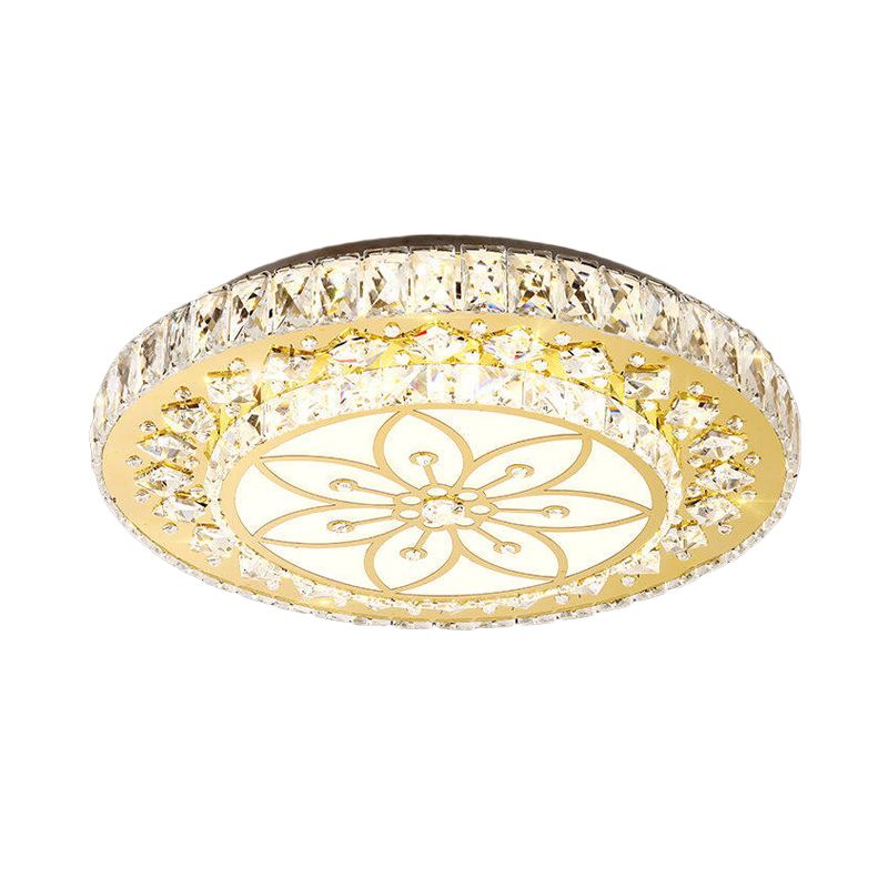 Modern 2-Gelaagde Ronde Flush Mount Armatuur LED Facet kristal Bloem Patroon Plafond Licht in Nickel