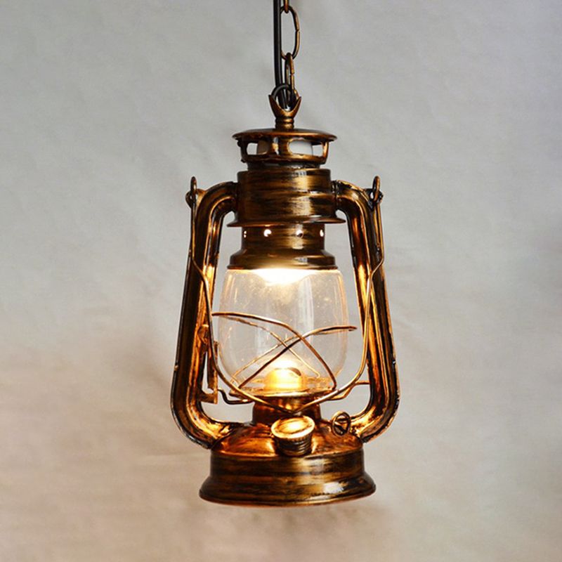 1-Light Oil Lamp Pendant Light Nautical Clear Glass Ceiling Hang Lamp for Dining Room
