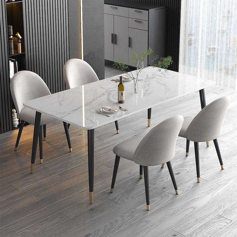 1/4/5 Pieces White Stone Dining Set Modern Solid Back Chair Rectangle Dining Furniture