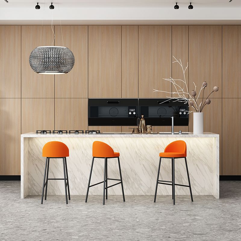 Modern Armless Backrest Counter Stool Iron Cafe Bar Stool with Leather Cushion and Pedal