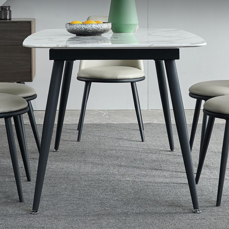 Rectangle Industrial Dining Table Fixed Table with Marble for Dining Room