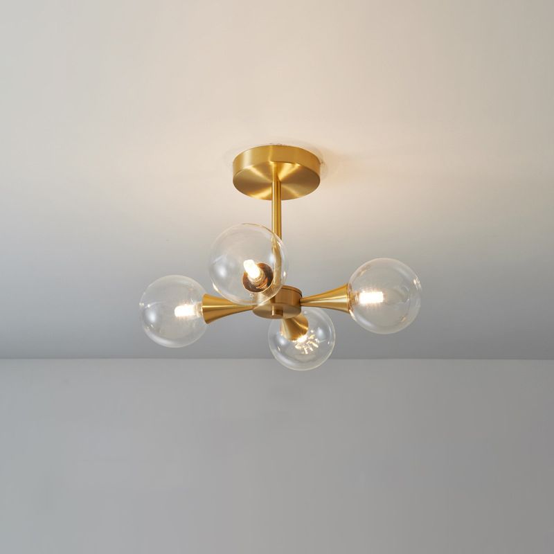 Brass Globe Semi Flush Light Minimalist Glass LED Close to Ceiling Lamp for Bedroom