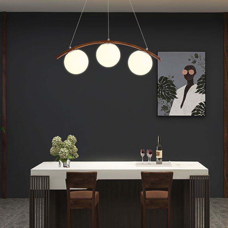 Modern Wooden Island Light Round Glass Shade Chandelier Light Fixture for Dining Room