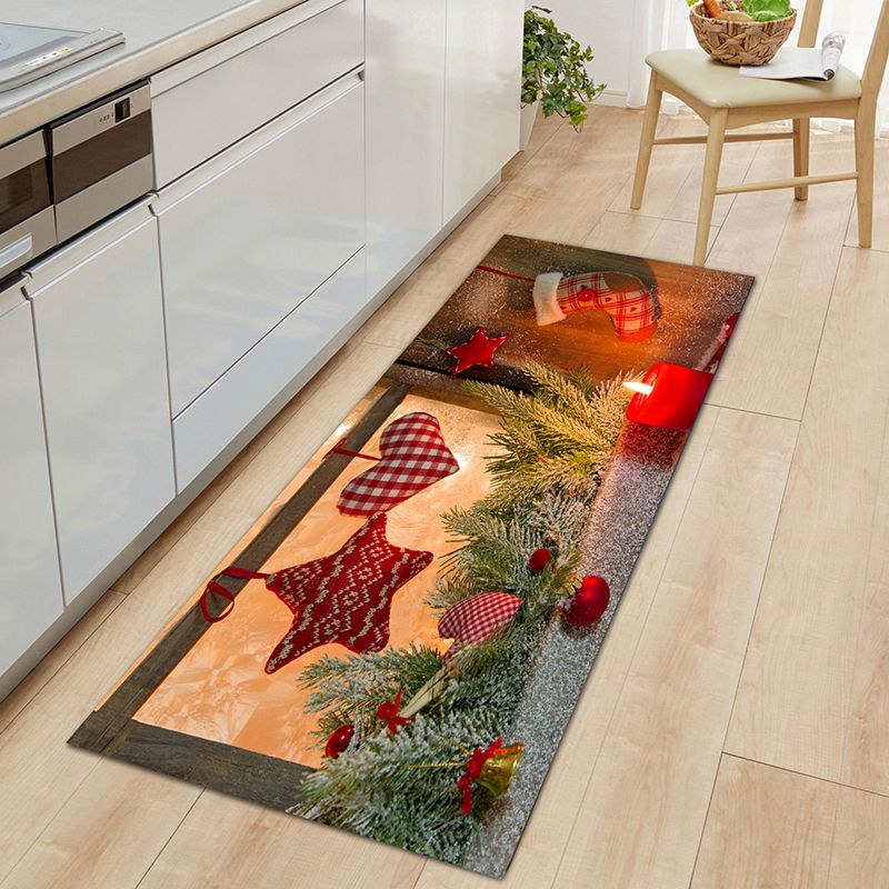 Contemporary Christmas Print Rug Polyester Carpet Non-Slip Backing Indoor Rug for Living Room