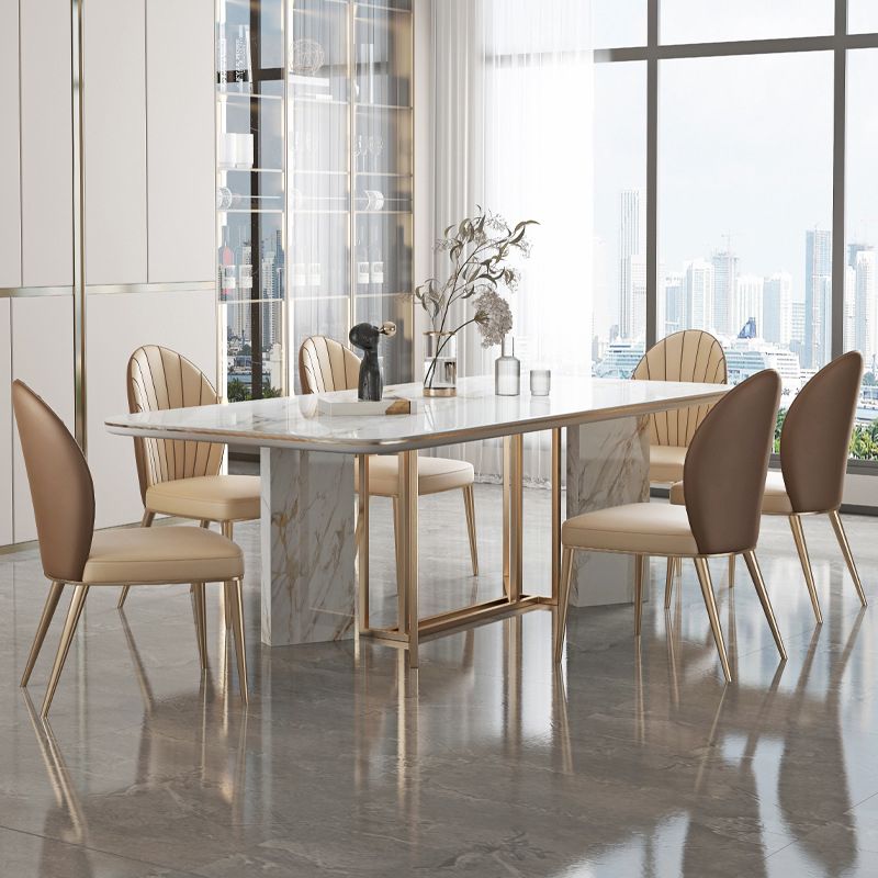 Glam Style Rectangle Table Sintered Stone Table with Metal Legs for Home