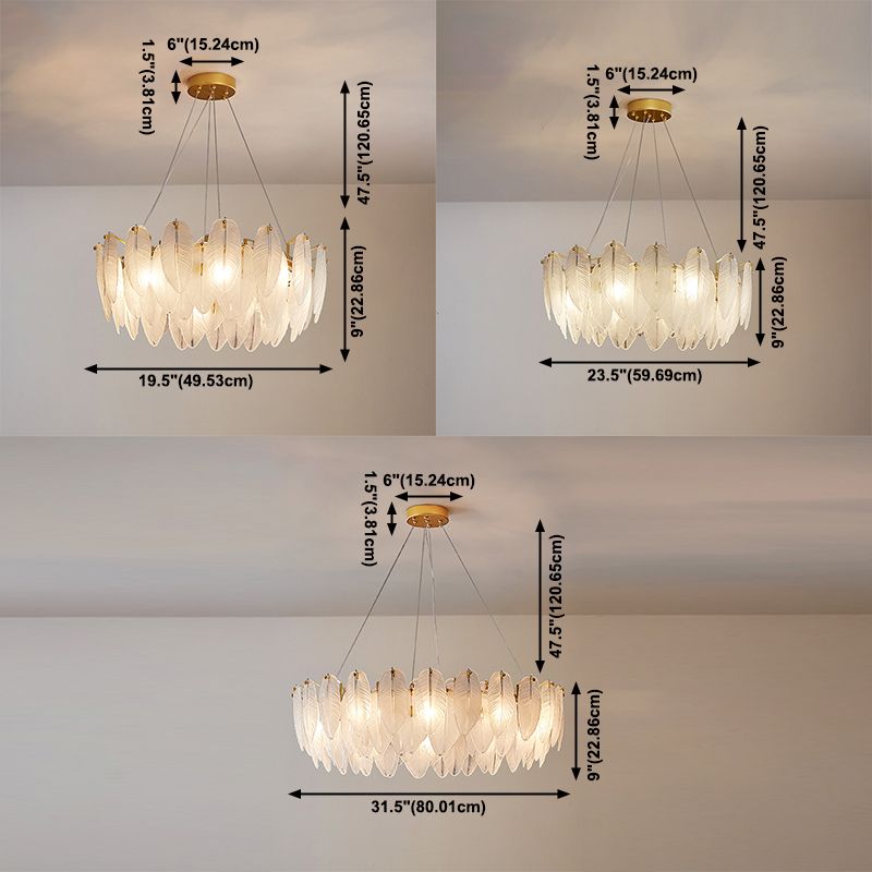 Minimalismo moderno Carrina de plumas de vidrio claro colgante para sala de estar