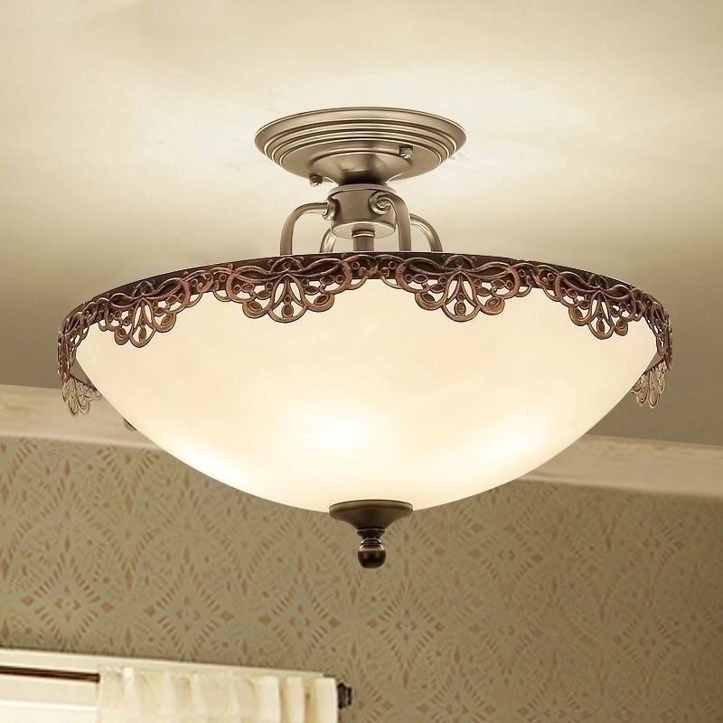 Lámpara de techo tradicional en forma de tazón 6 light White Glass Semi Flush Mount Lighting para comedor