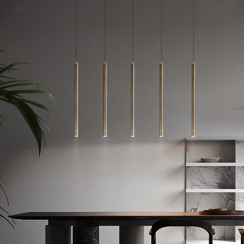 Forme du cylindre de style contemporain Pendante Métal de lumière 1 lampe de suspension légère en bronze